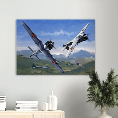 Thijs Postma - Poster - Curtiss-Wright CW-21 Demon Interceptors Hitting Japanese Poster Only TP Aviation Art 