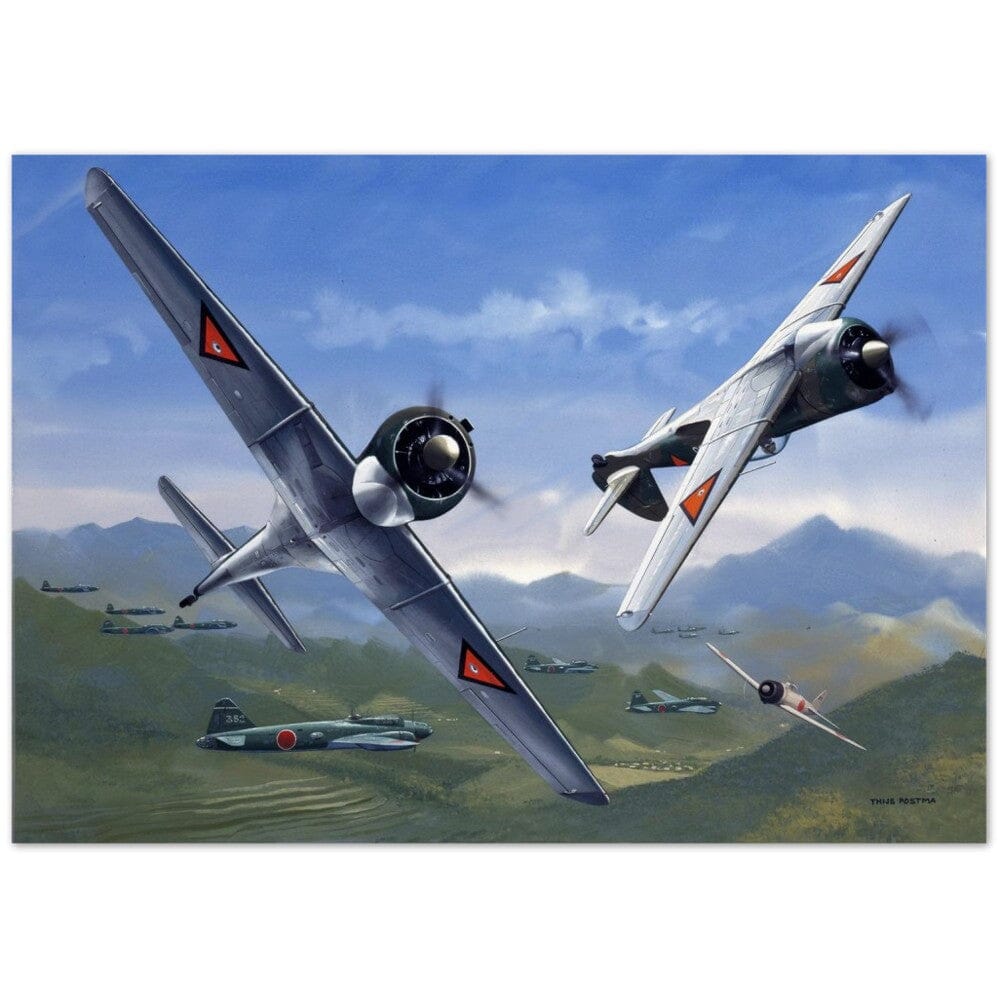 Thijs Postma - Poster - Curtiss-Wright CW-21 Demon Interceptors Hitting Japanese Poster Only TP Aviation Art A2 (42 x 59.4 cm) 