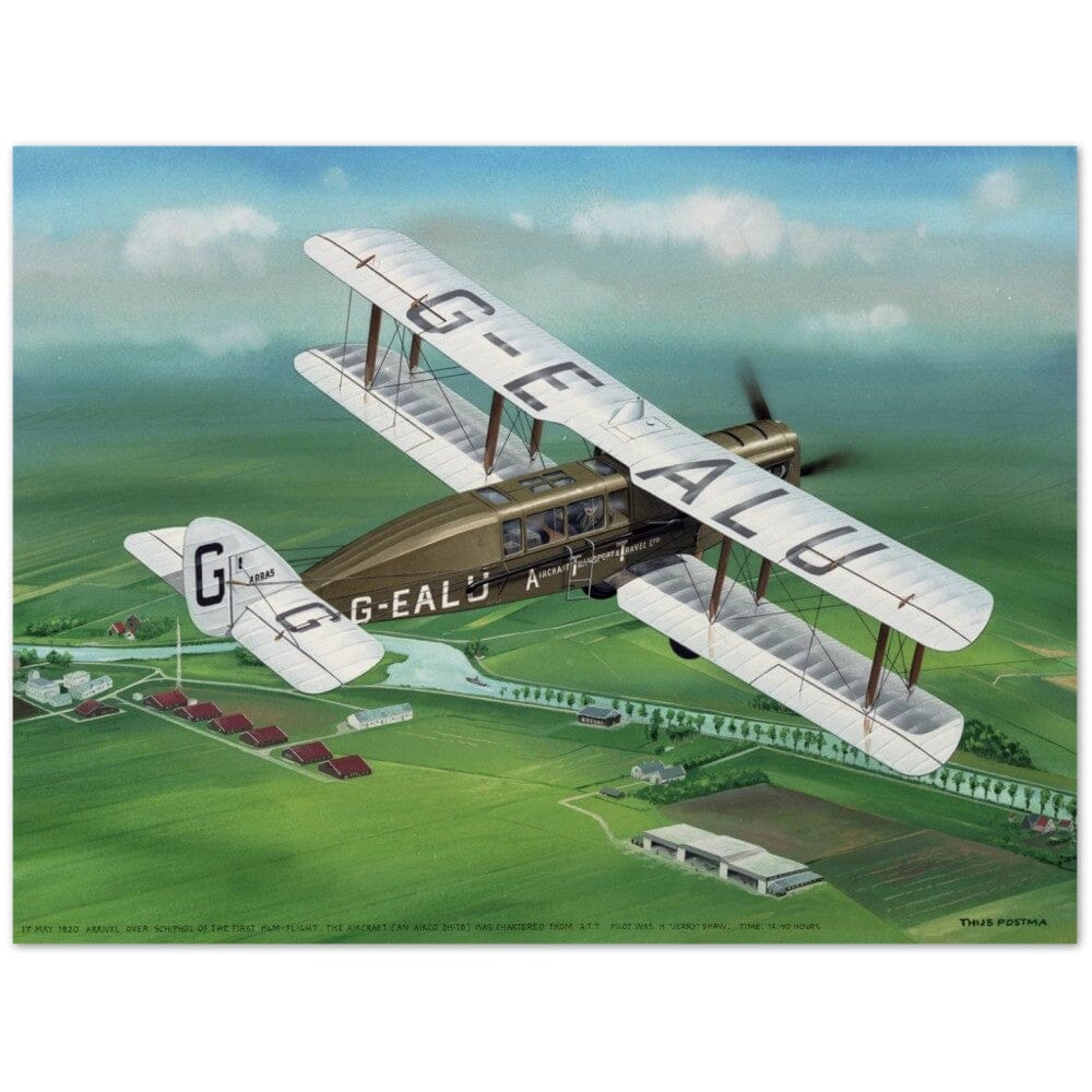 Thijs Postma - Poster - De Havilland DH.16 Arriving Schiphol Poster Only TP Aviation Art 45x60 cm / 18x24″ 