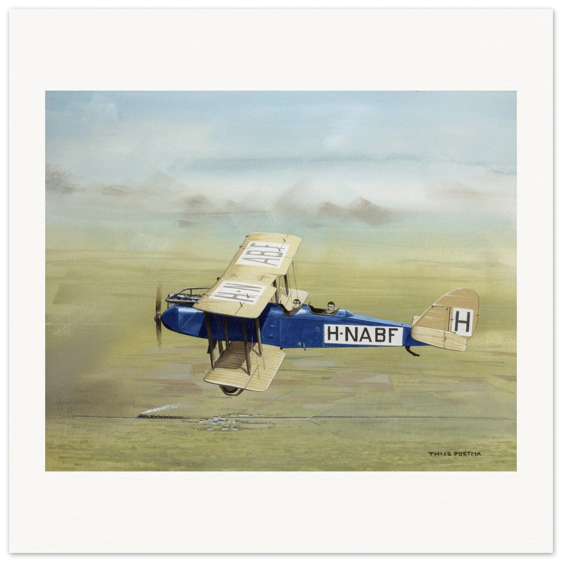 Thijs Postma - Poster - De Havilland DH.9 Over Railroad Tracks Poster Only TP Aviation Art 50x50 cm / 20x20″ 