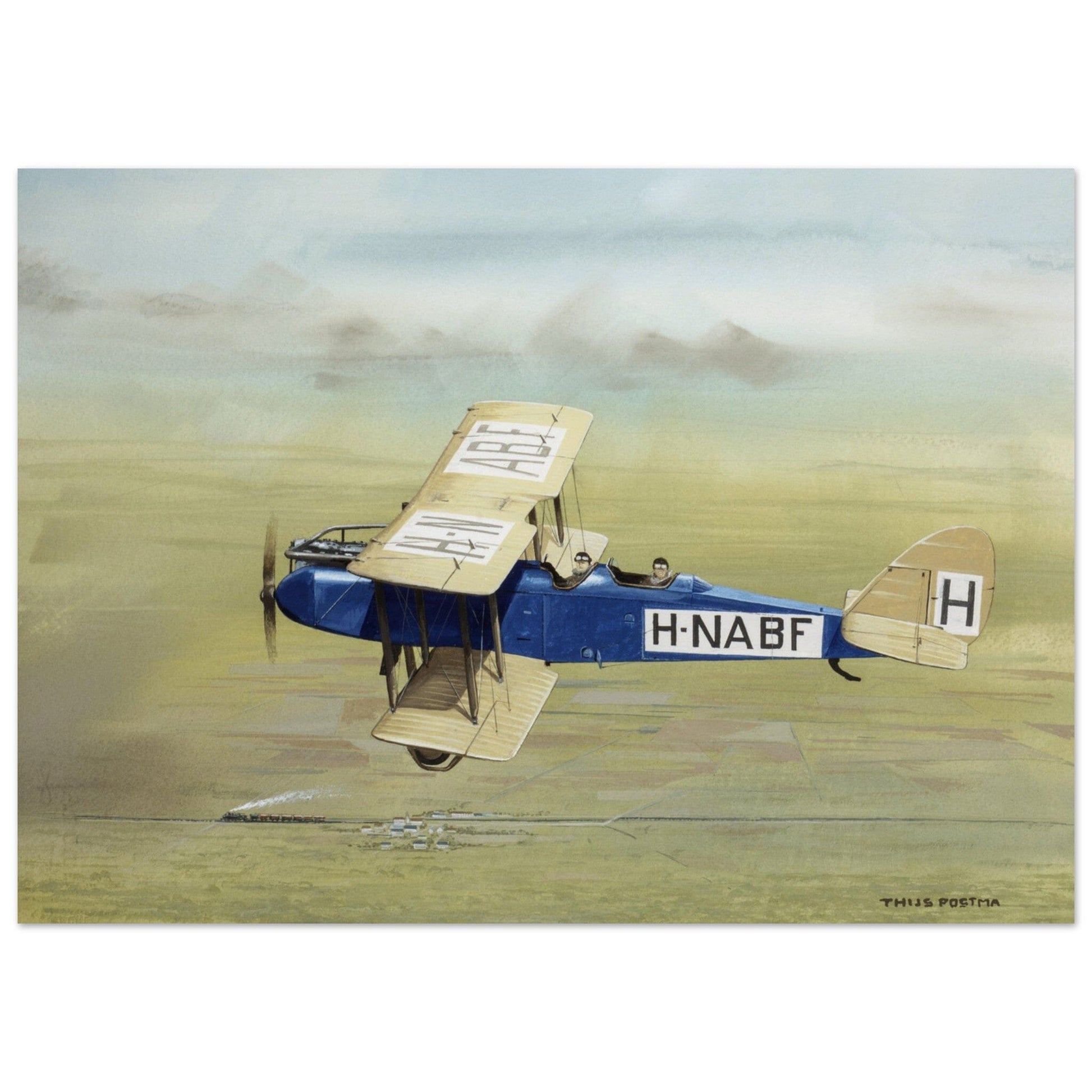 Thijs Postma - Poster - De Havilland DH.9 Over Railroad Tracks Poster Only TP Aviation Art 50x70 cm / 20x28″ 
