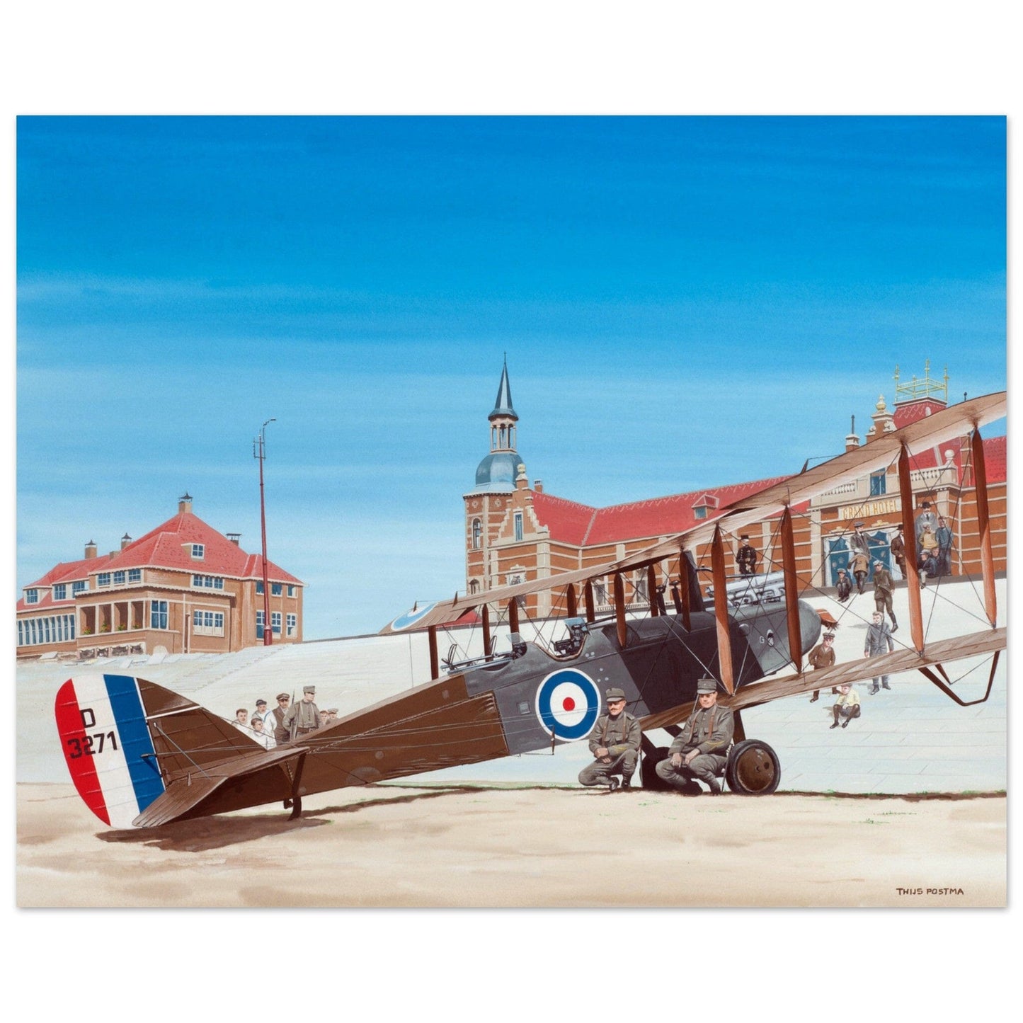 Thijs Postma - Poster - De Havilland DH.9 RAF Emergency Landing 1918 Poster Only TP Aviation Art 40x50 cm / 16x20″ 