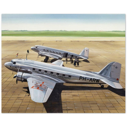 Thijs Postma - Poster - Douglas DC-3 And DC-2 At Schiphol In 1939 Poster Only TP Aviation Art 40x50 cm / 16x20″ 