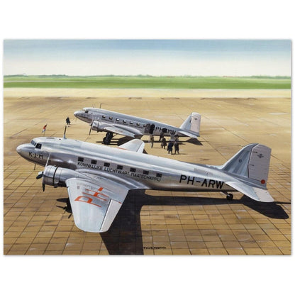 Thijs Postma - Poster - Douglas DC-3 And DC-2 At Schiphol In 1939 Poster Only TP Aviation Art 45x60 cm / 18x24″ 