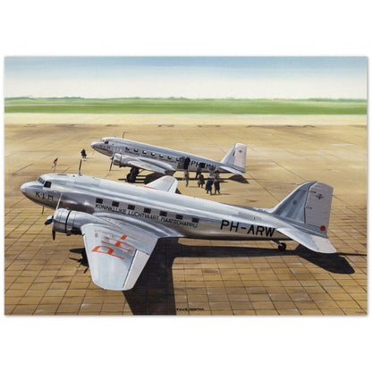 Thijs Postma - Poster - Douglas DC-3 And DC-2 At Schiphol In 1939 Poster Only TP Aviation Art 50x70 cm / 20x28″ 