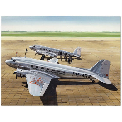 Thijs Postma - Poster - Douglas DC-3 And DC-2 At Schiphol In 1939 Poster Only TP Aviation Art 