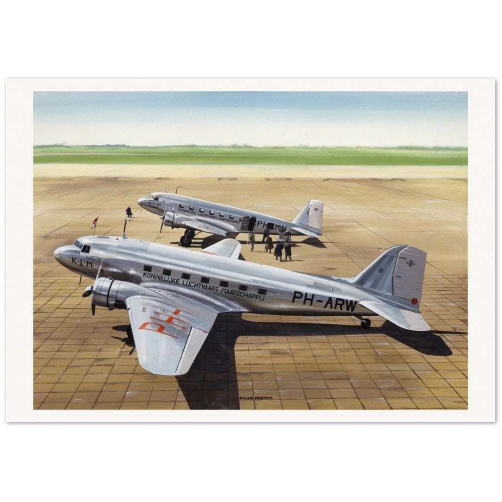Thijs Postma - Poster - Douglas DC-3 And DC-2 At Schiphol In 1939 Poster Only TP Aviation Art 70x100 cm / 28x40″ 