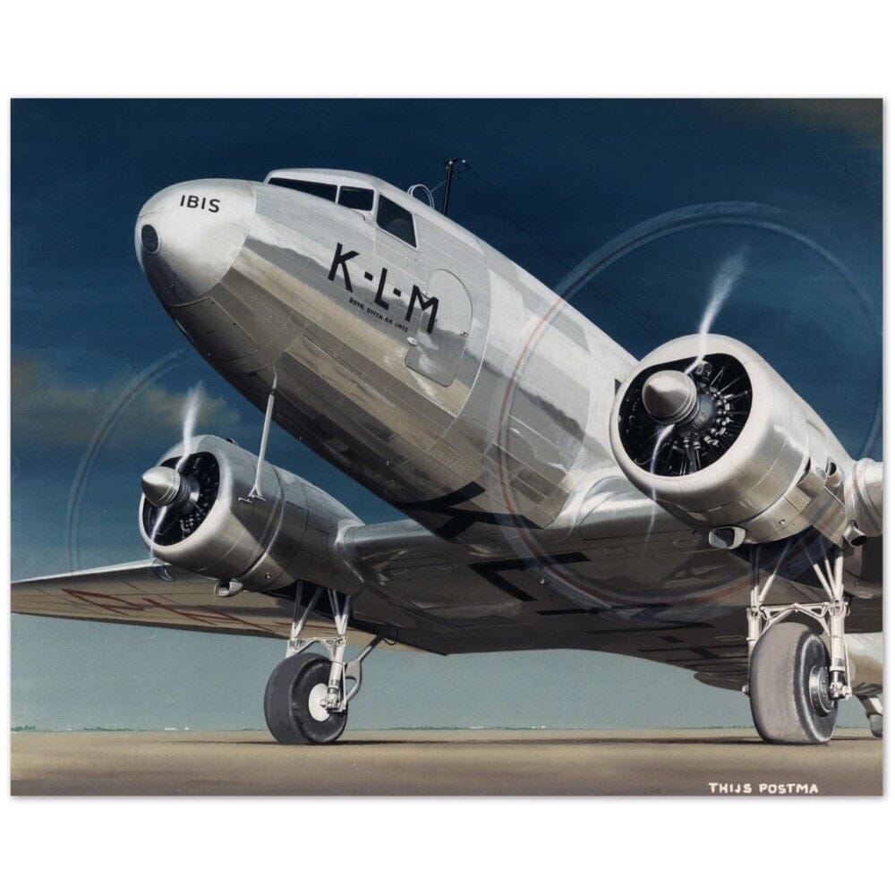 Thijs Postma - Poster - Douglas DC-3 Dakota KLM Ibis Parked Poster Only TP Aviation Art 40x50 cm / 16x20″ 