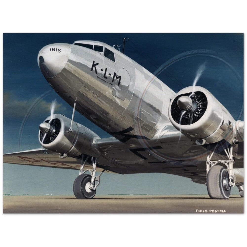 Thijs Postma - Poster - Douglas DC-3 Dakota KLM Ibis Parked Poster Only TP Aviation Art 45x60 cm / 18x24″ 