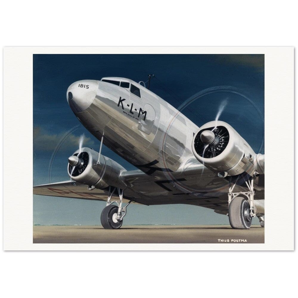 Thijs Postma - Poster - Douglas DC-3 Dakota KLM Ibis Parked Poster Only TP Aviation Art 70x100 cm / 28x40″ 