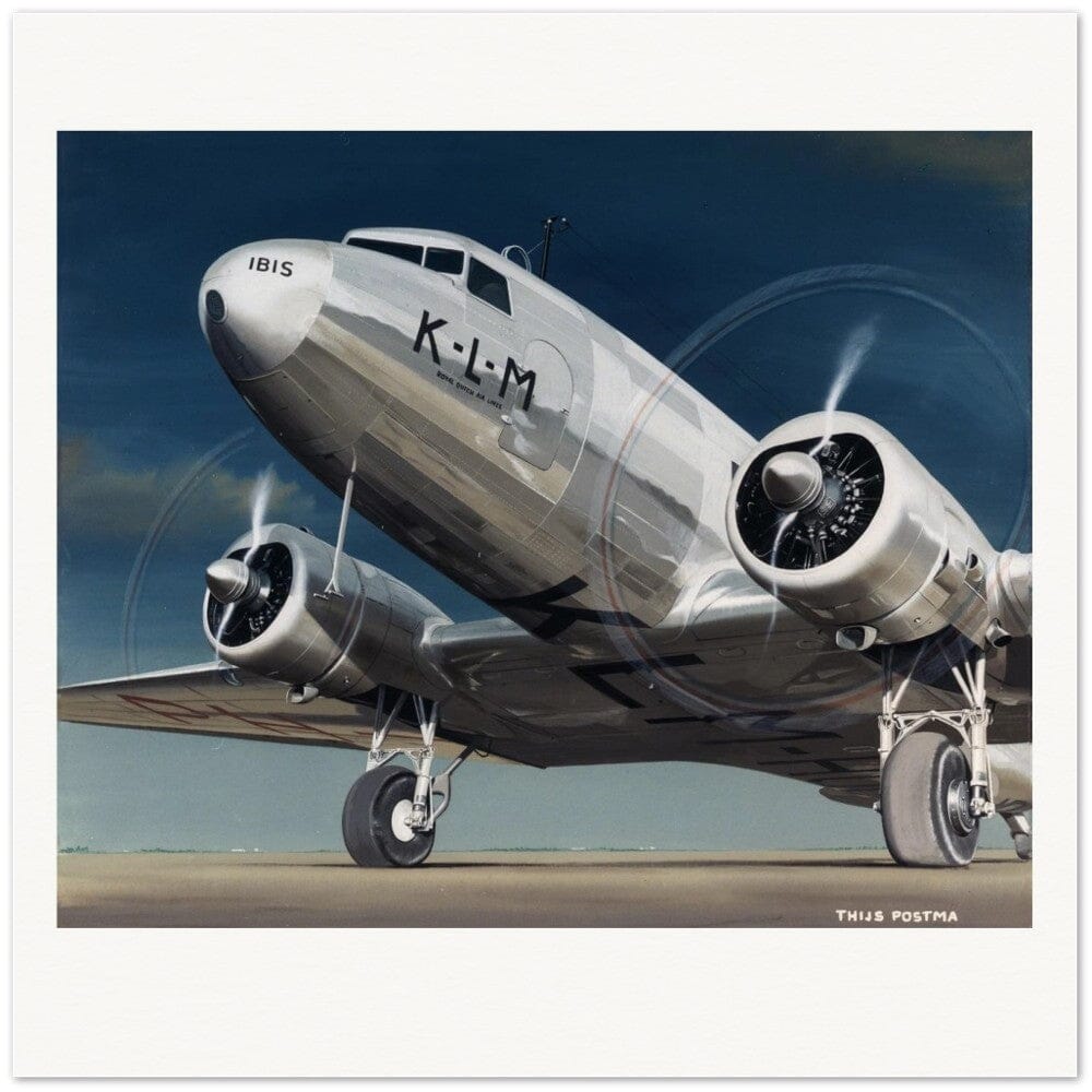 Thijs Postma - Poster - Douglas DC-3 Dakota KLM Ibis Parked Poster Only TP Aviation Art 70x70 cm / 28x28″ 
