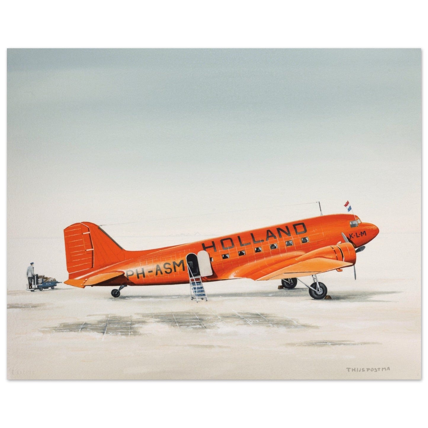 Thijs Postma - Poster - Douglas DC-3 KLM PH-ASM Orange Poster Only TP Aviation Art 40x50 cm / 16x20″ 