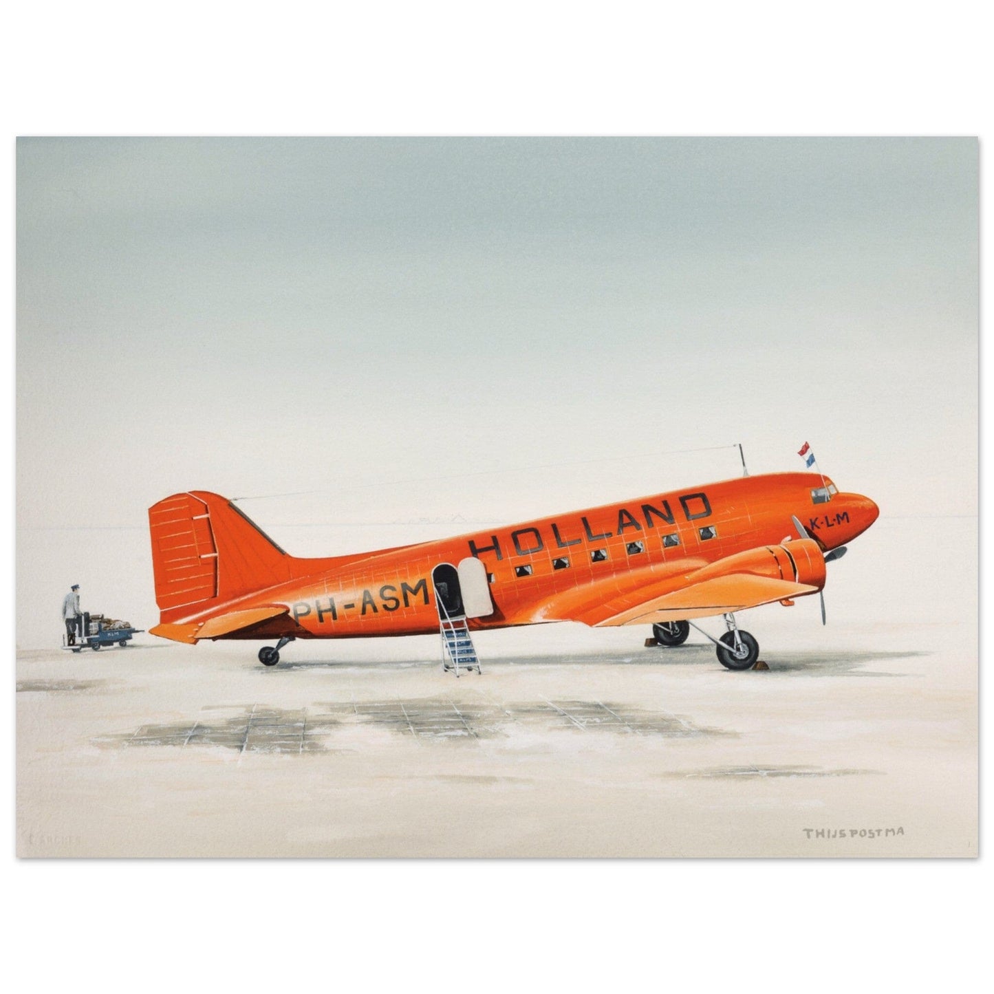 Thijs Postma - Poster - Douglas DC-3 KLM PH-ASM Orange Poster Only TP Aviation Art 45x60 cm / 18x24″ 