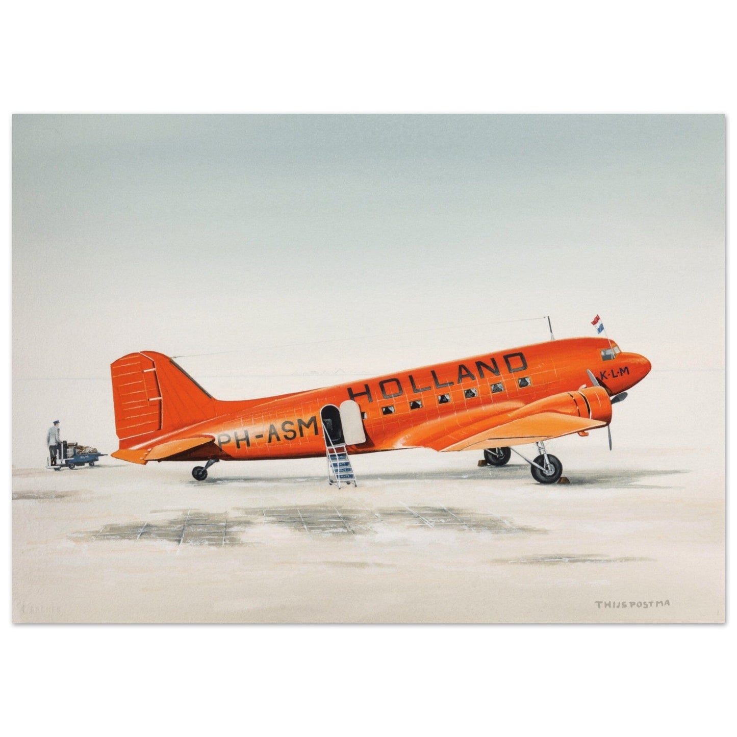 Thijs Postma - Poster - Douglas DC-3 KLM PH-ASM Orange Poster Only TP Aviation Art 50x70 cm / 20x28″ 
