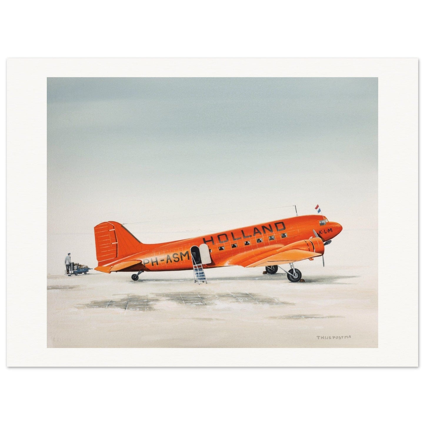 Thijs Postma - Poster - Douglas DC-3 KLM PH-ASM Orange Poster Only TP Aviation Art 60x80 cm / 24x32″ 