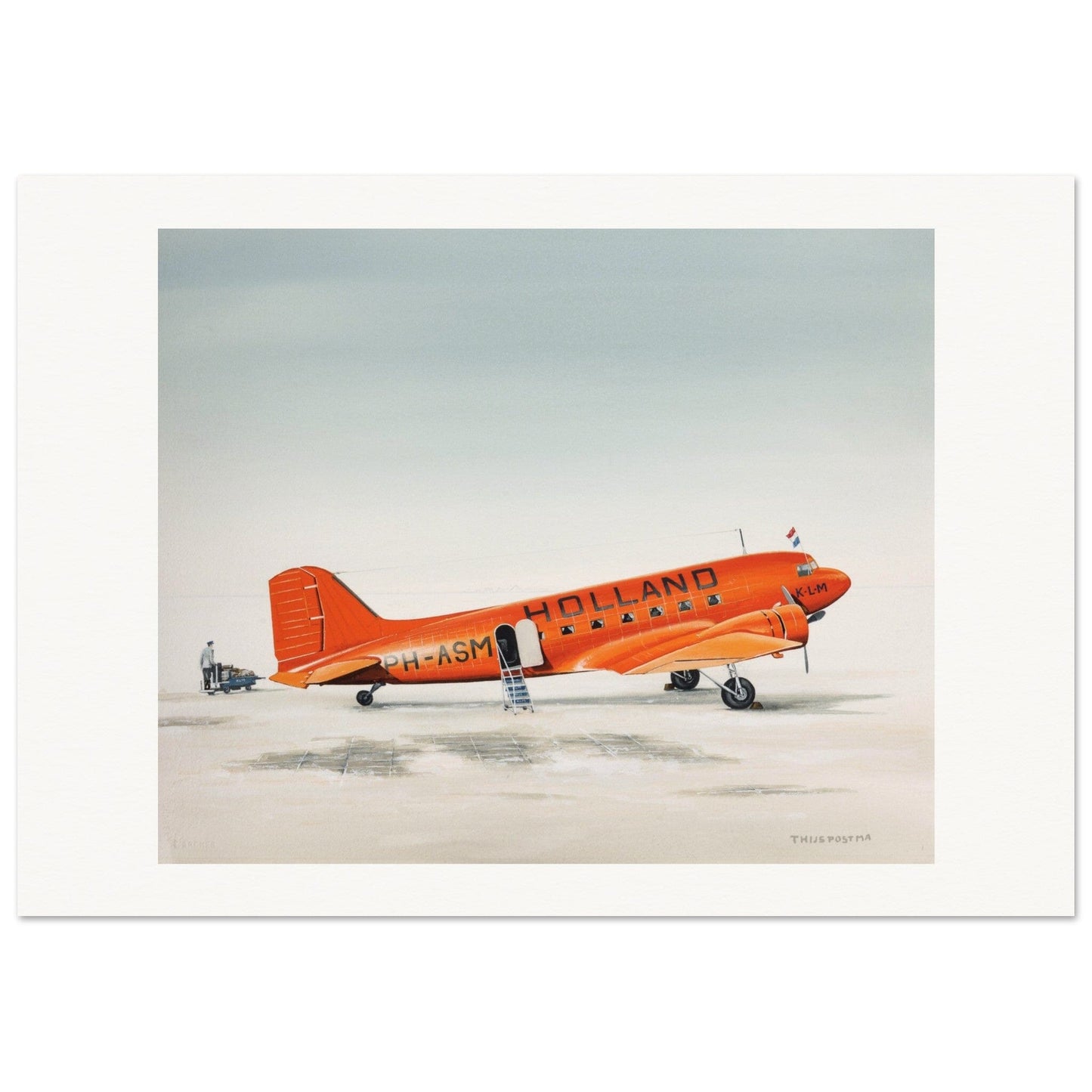 Thijs Postma - Poster - Douglas DC-3 KLM PH-ASM Orange Poster Only TP Aviation Art 70x100 cm / 28x40″ 