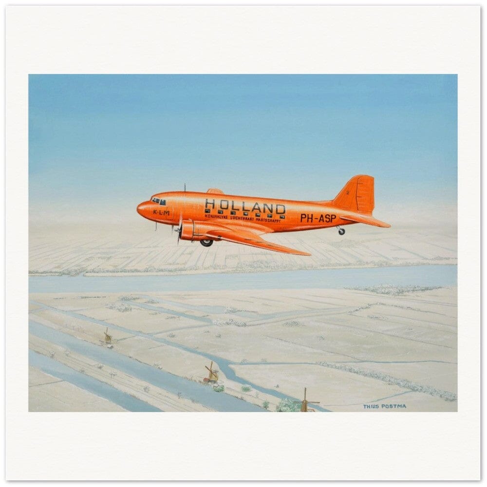 Thijs Postma - Poster - Douglas DC-3 KLM PH-ASP Flying Above The Snow Poster Only TP Aviation Art 
