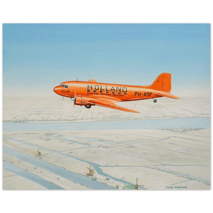 Thijs Postma - Poster - Douglas DC-3 KLM PH-ASP Flying Above The Snow Poster Only TP Aviation Art 40x50 cm / 16x20″ 