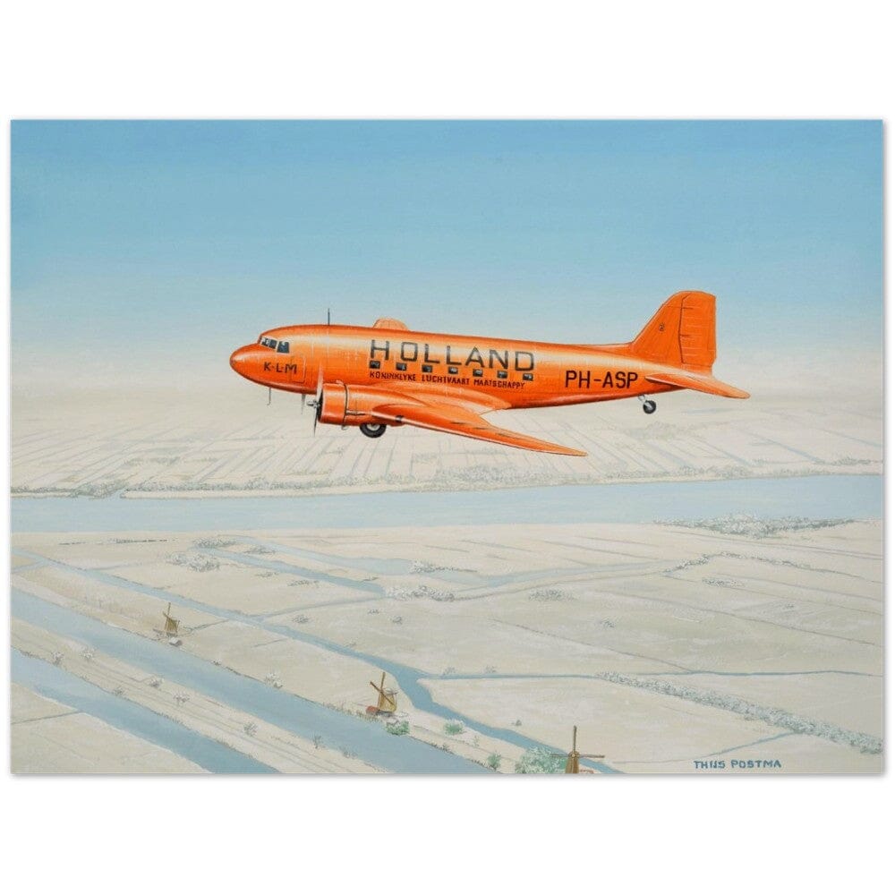 Thijs Postma - Poster - Douglas DC-3 KLM PH-ASP Flying Above The Snow Poster Only TP Aviation Art 45x60 cm / 18x24″ 