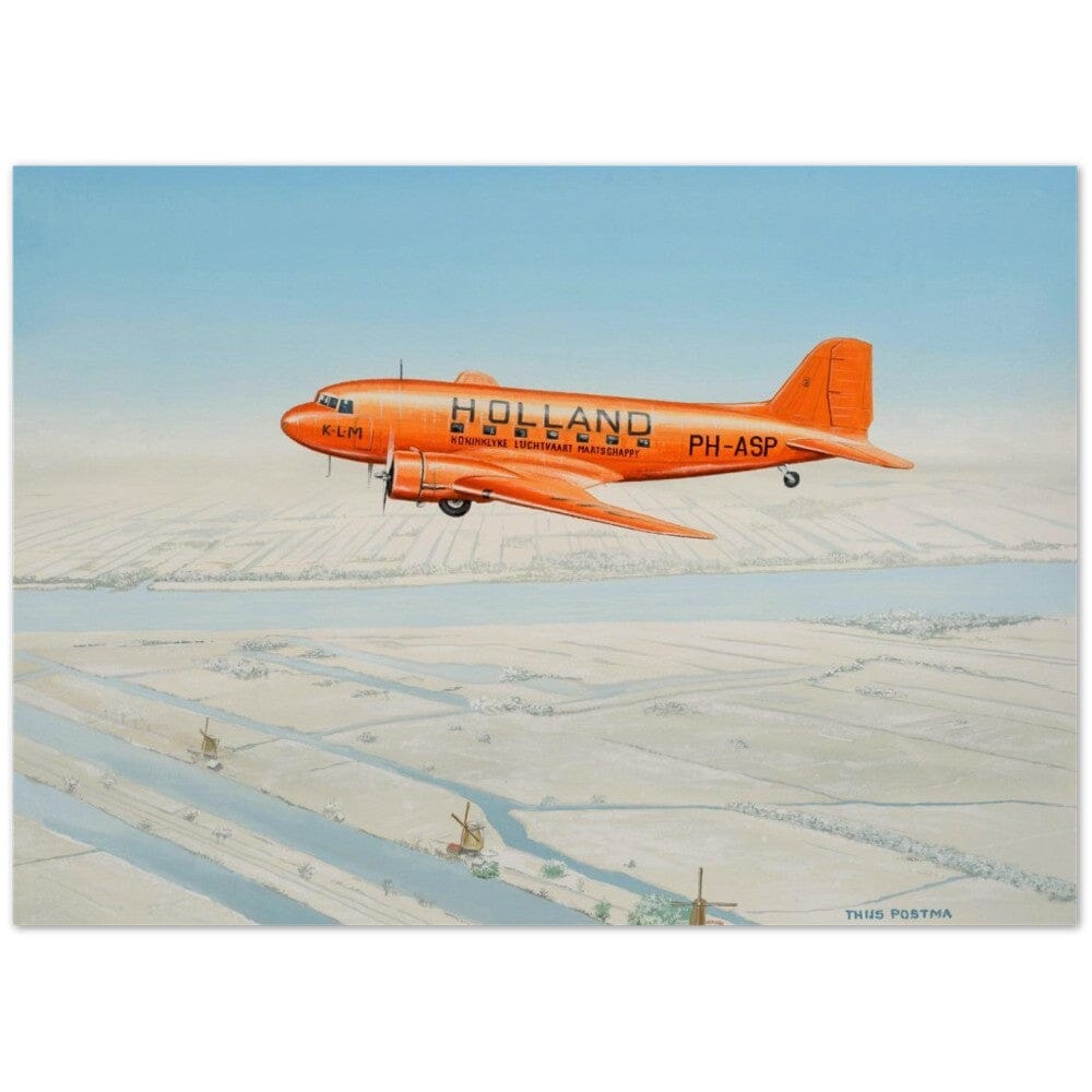 Thijs Postma - Poster - Douglas DC-3 KLM PH-ASP Flying Above The Snow Poster Only TP Aviation Art 50x70 cm / 20x28″ 