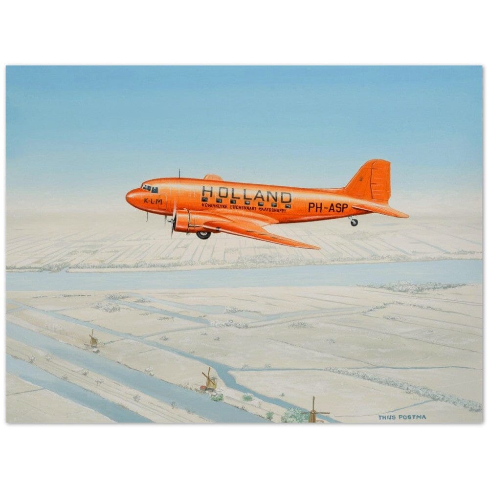 Thijs Postma - Poster - Douglas DC-3 KLM PH-ASP Flying Above The Snow Poster Only TP Aviation Art 60x80 cm / 24x32″ 