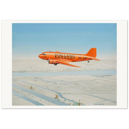 Thijs Postma - Poster - Douglas DC-3 KLM PH-ASP Flying Above The Snow Poster Only TP Aviation Art 70x100 cm / 28x40″ 