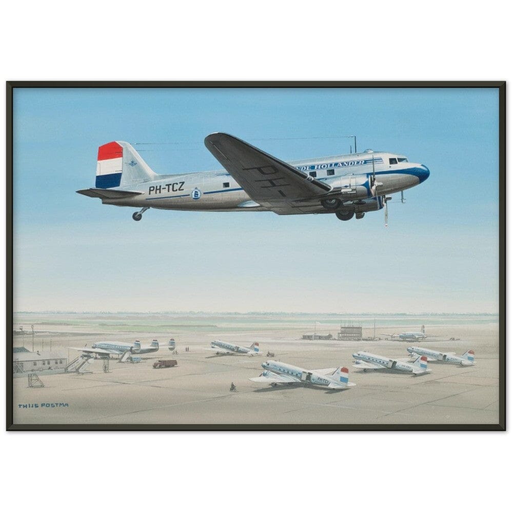 Thijs Postma - Poster - Douglas DC-3 KLM PH-TCZ Low Pass - Metal Frame Poster - Metal Frame TP Aviation Art 70x100 cm / 28x40″ Black 