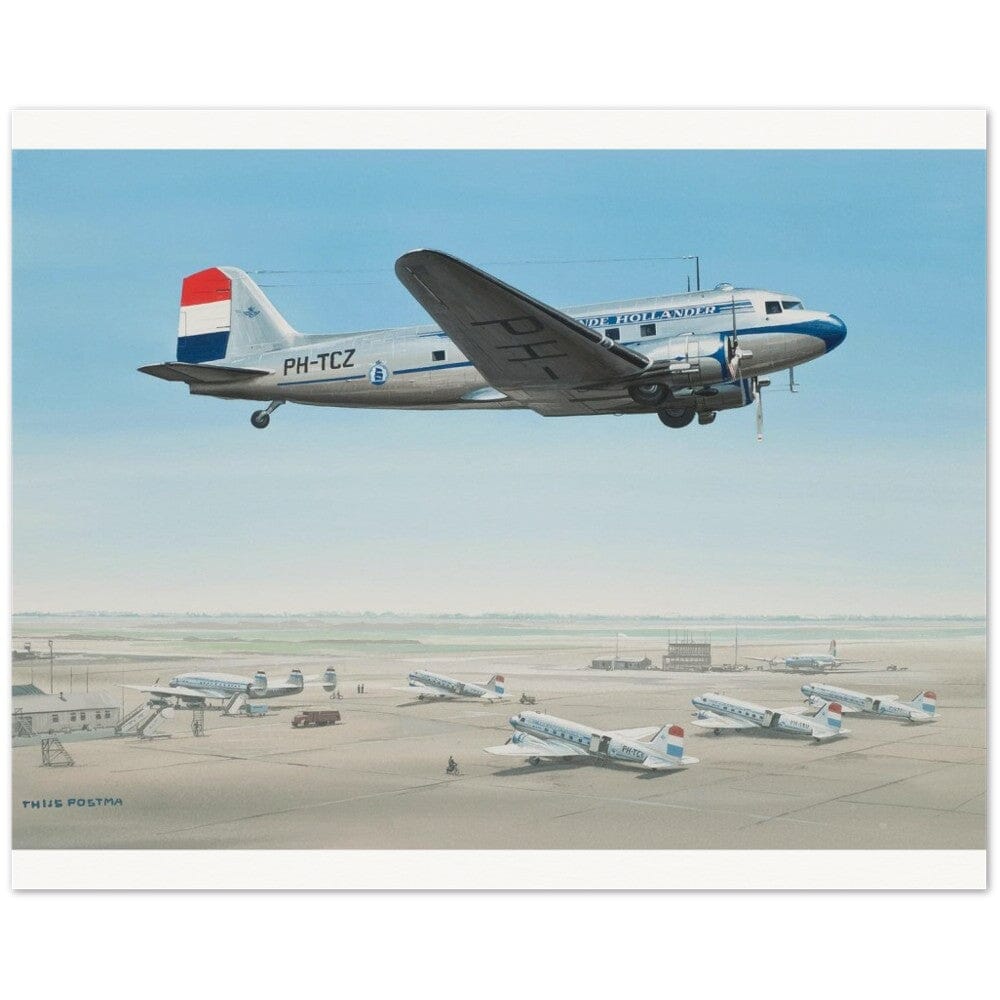 Thijs Postma - Poster - Douglas DC-3 KLM PH-TCZ Low Pass Poster Only TP Aviation Art 40x50 cm / 16x20″ 