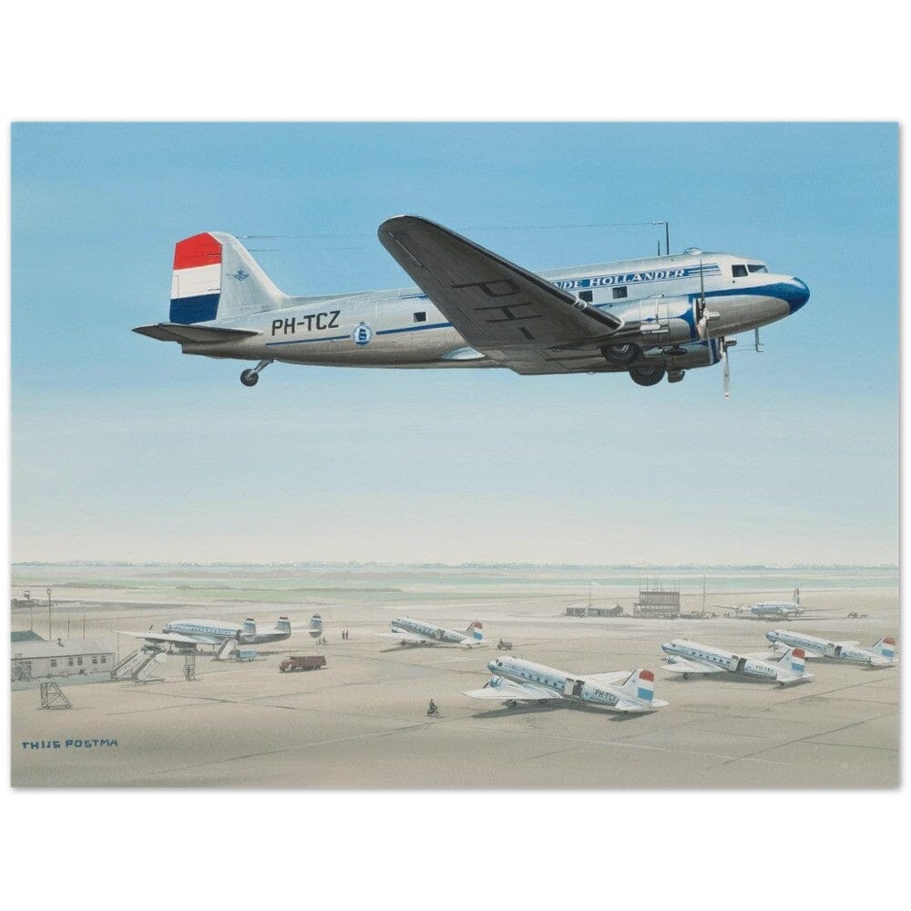 Thijs Postma - Poster - Douglas DC-3 KLM PH-TCZ Low Pass Poster Only TP Aviation Art 45x60 cm / 18x24″ 