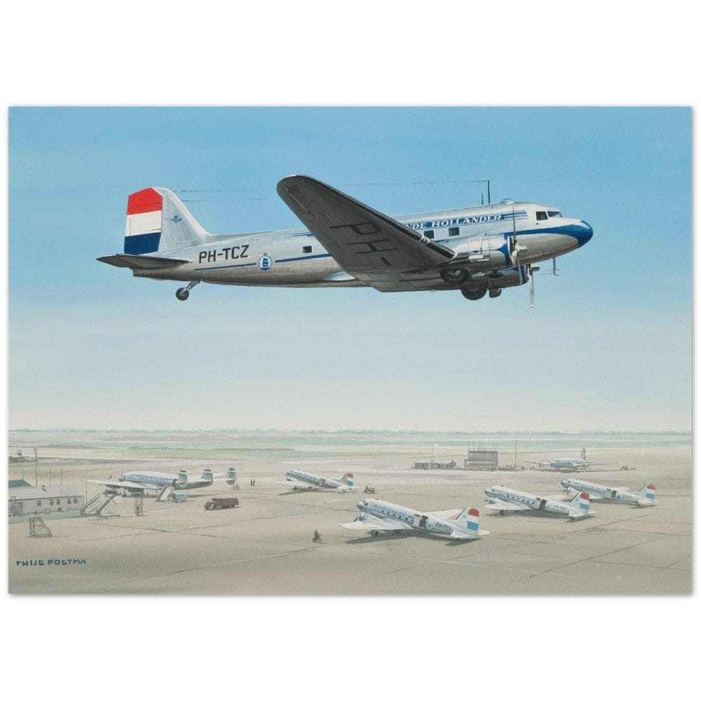 Thijs Postma - Poster - Douglas DC-3 KLM PH-TCZ Low Pass Poster Only TP Aviation Art 50x70 cm / 20x28″ 