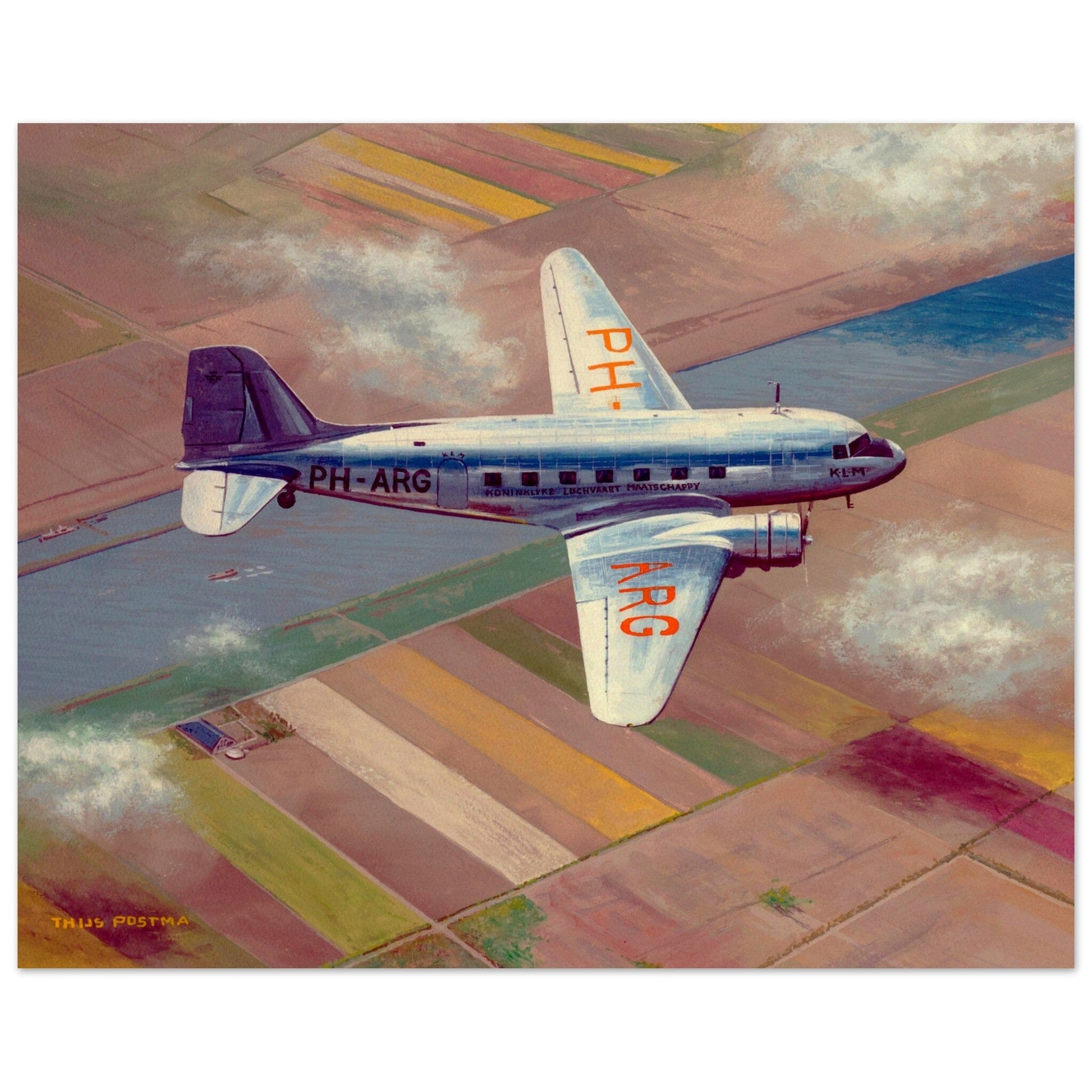 Thijs Postma - Poster - Douglas DC-3 PH-ARG Over Bollenstreek Poster Only Gelato 40x50 cm / 16x20″ 