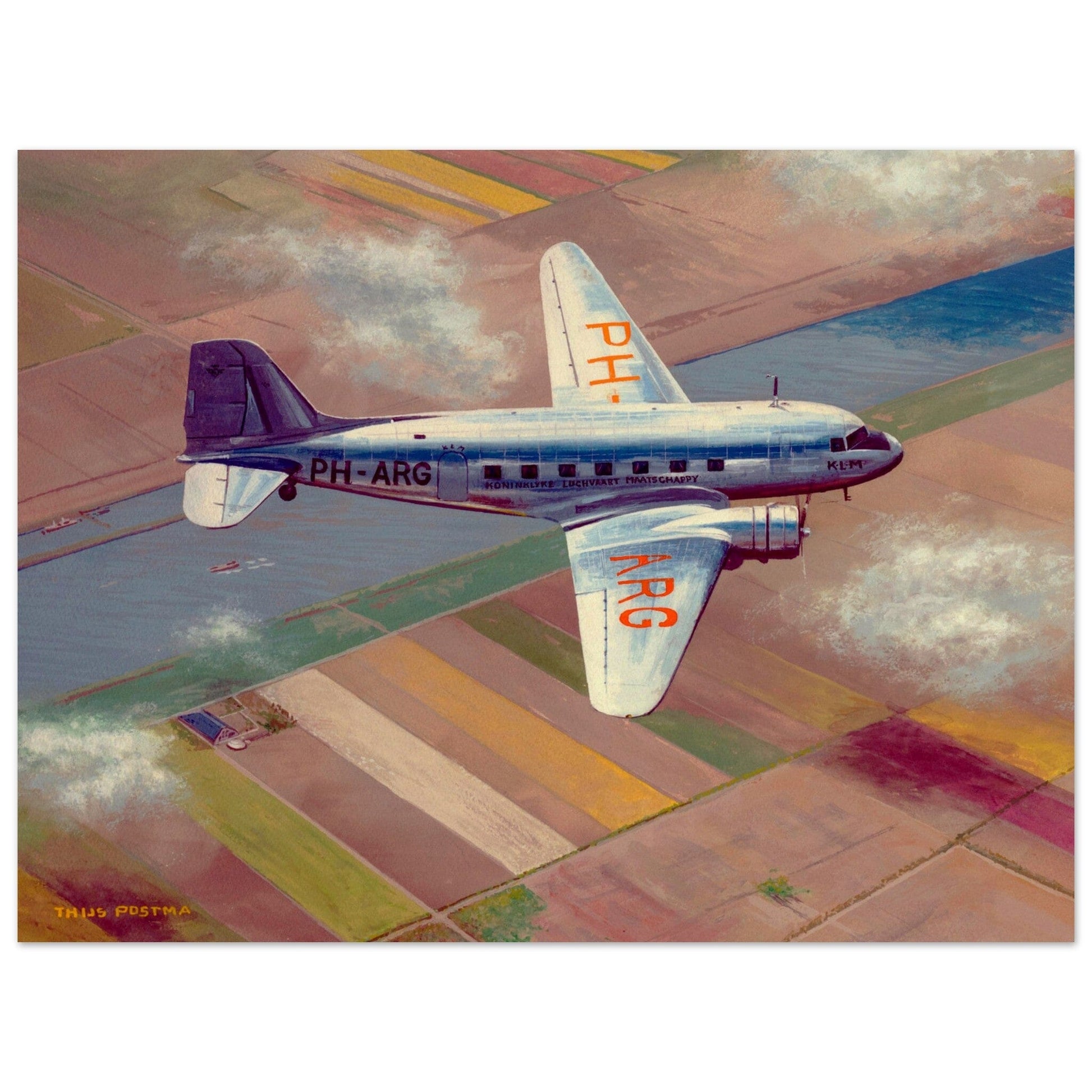 Thijs Postma - Poster - Douglas DC-3 PH-ARG Over Bollenstreek Poster Only Gelato 45x60 cm / 18x24″ 