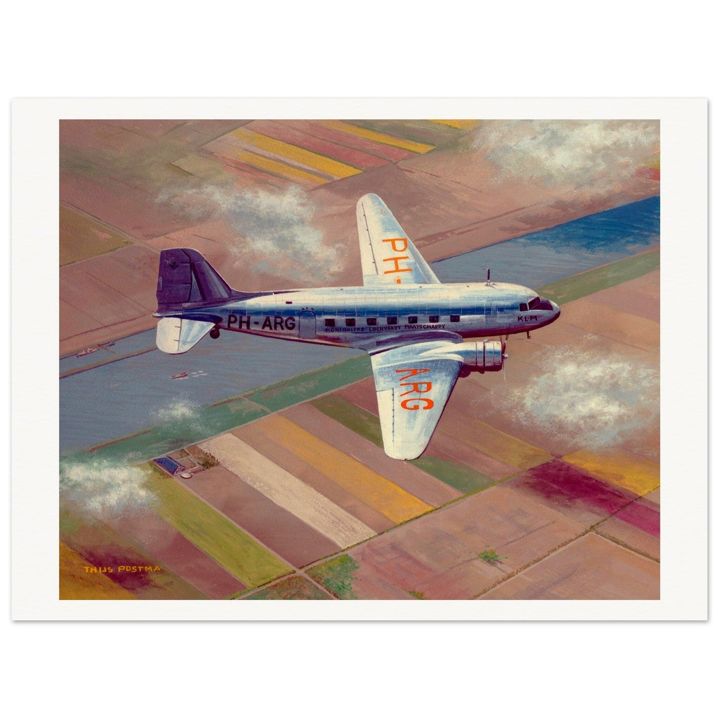Thijs Postma - Poster - Douglas DC-3 PH-ARG Over Bollenstreek Poster Only Gelato 60x80 cm / 24x32″ 