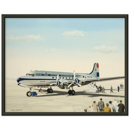 Thijs Postma - Poster - Douglas DC-4 Skymaster KLM PH-TLK Boarding - Metal Frame Poster - Metal Frame TP Aviation Art 40x50 cm / 16x20″ Black 