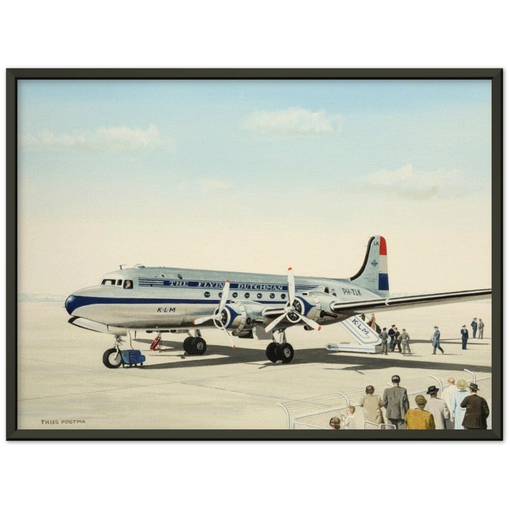 Thijs Postma - Poster - Douglas DC-4 Skymaster KLM PH-TLK Boarding - Metal Frame Poster - Metal Frame TP Aviation Art 45x60 cm / 18x24″ Black 