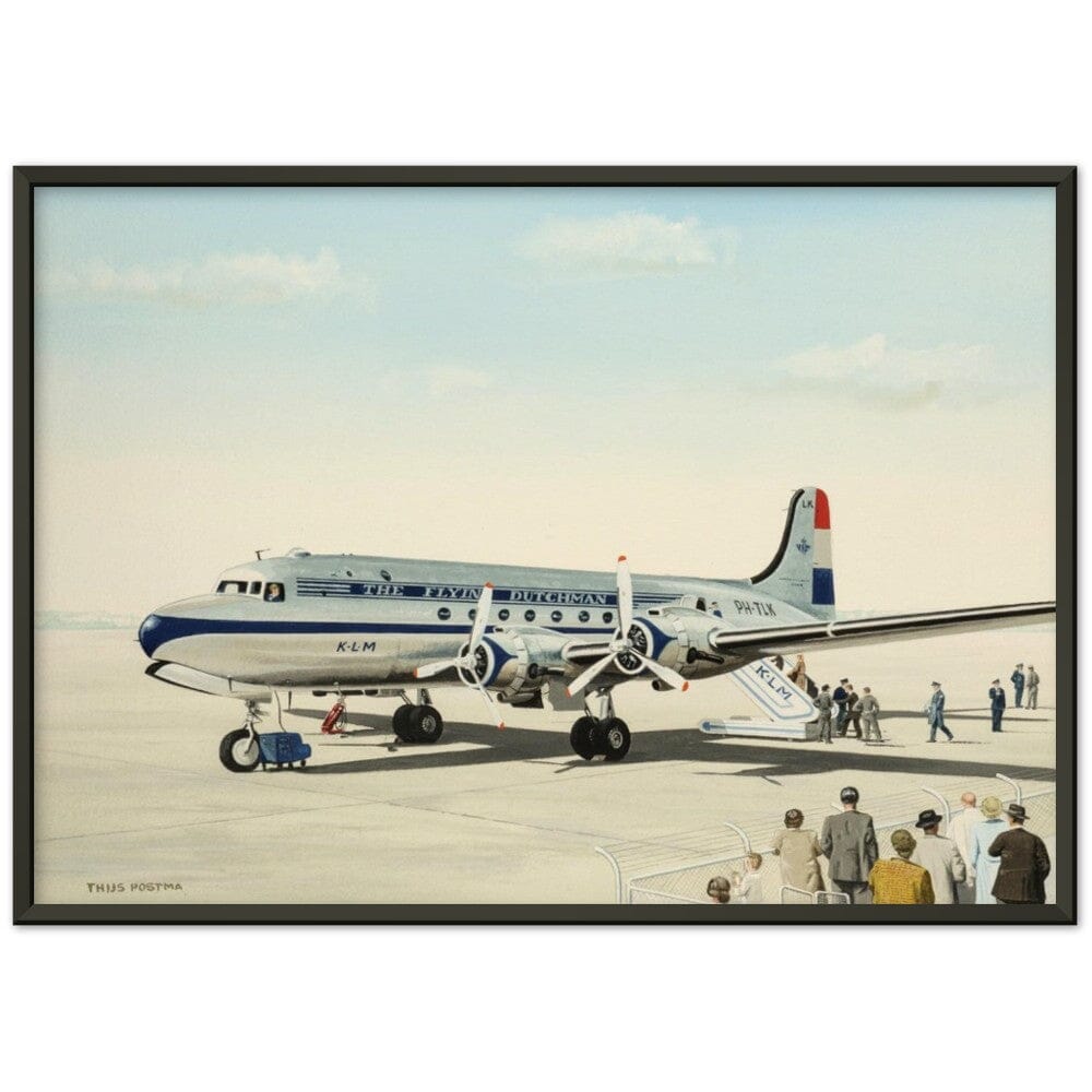 Thijs Postma - Poster - Douglas DC-4 Skymaster KLM PH-TLK Boarding - Metal Frame Poster - Metal Frame TP Aviation Art 50x70 cm / 20x28″ Black 