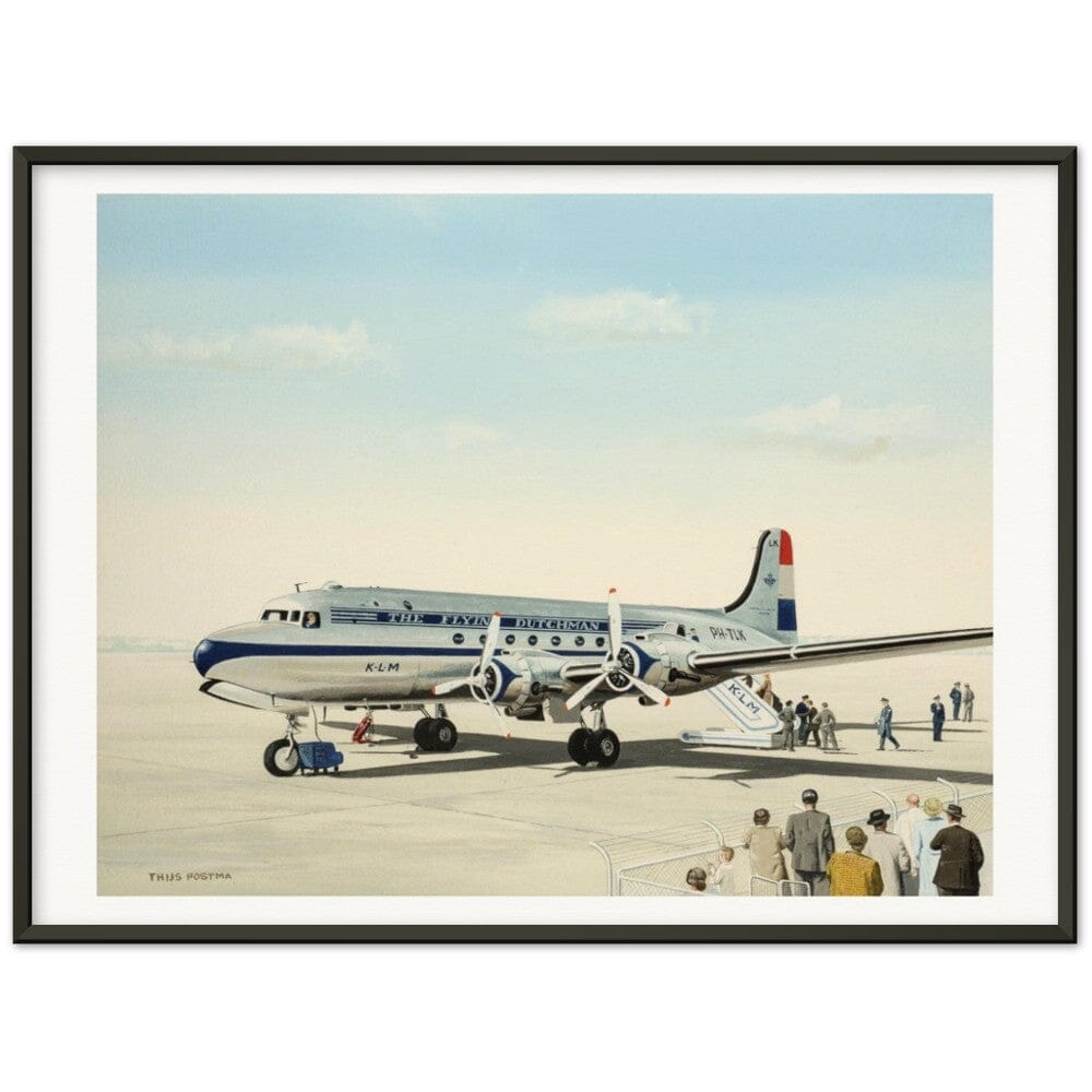 Thijs Postma - Poster - Douglas DC-4 Skymaster KLM PH-TLK Boarding - Metal Frame Poster - Metal Frame TP Aviation Art 60x80 cm / 24x32″ Black 