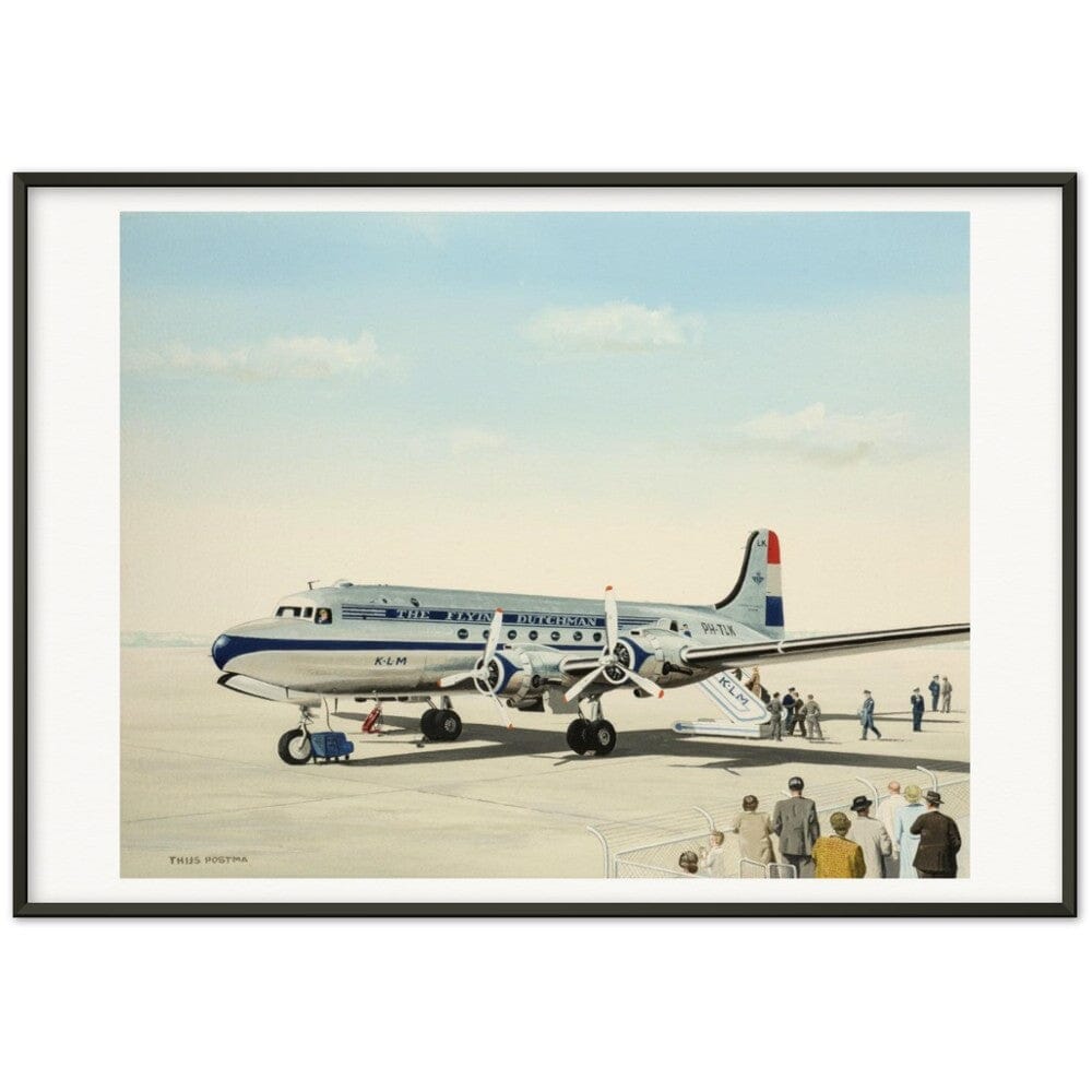 Thijs Postma - Poster - Douglas DC-4 Skymaster KLM PH-TLK Boarding - Metal Frame Poster - Metal Frame TP Aviation Art 70x100 cm / 28x40″ Black 