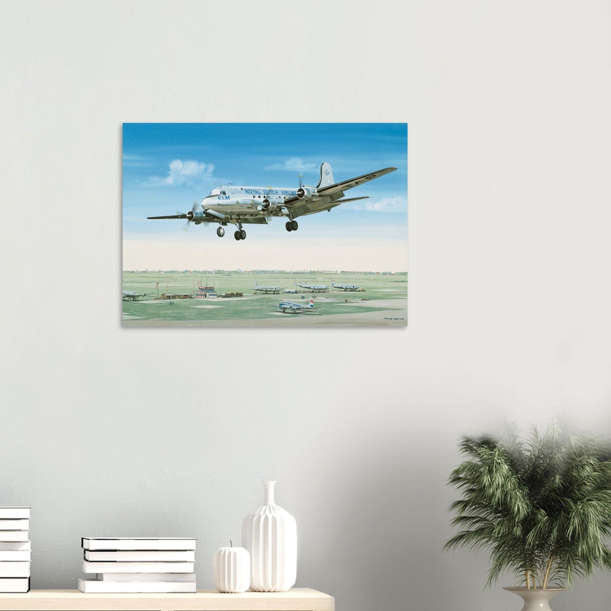 Thijs Postma - Poster - Douglas DC-4 Skymaster Landing Schiphol Poster Only TP Aviation Art 