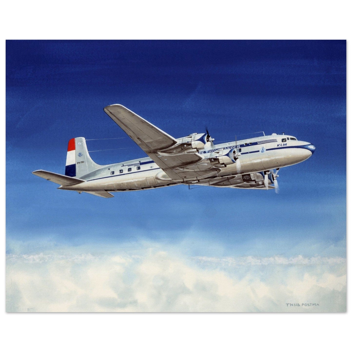 Thijs Postma - Poster - Douglas DC-6 KLM PH-TDI Poster Only TP Aviation Art 40x50 cm / 16x20″ 