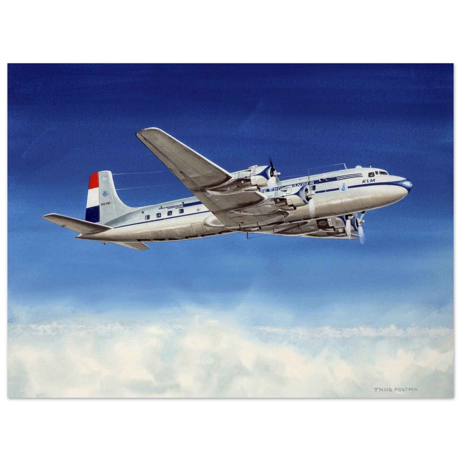 Thijs Postma - Poster - Douglas DC-6 KLM PH-TDI Poster Only TP Aviation Art 45x60 cm / 18x24″ 