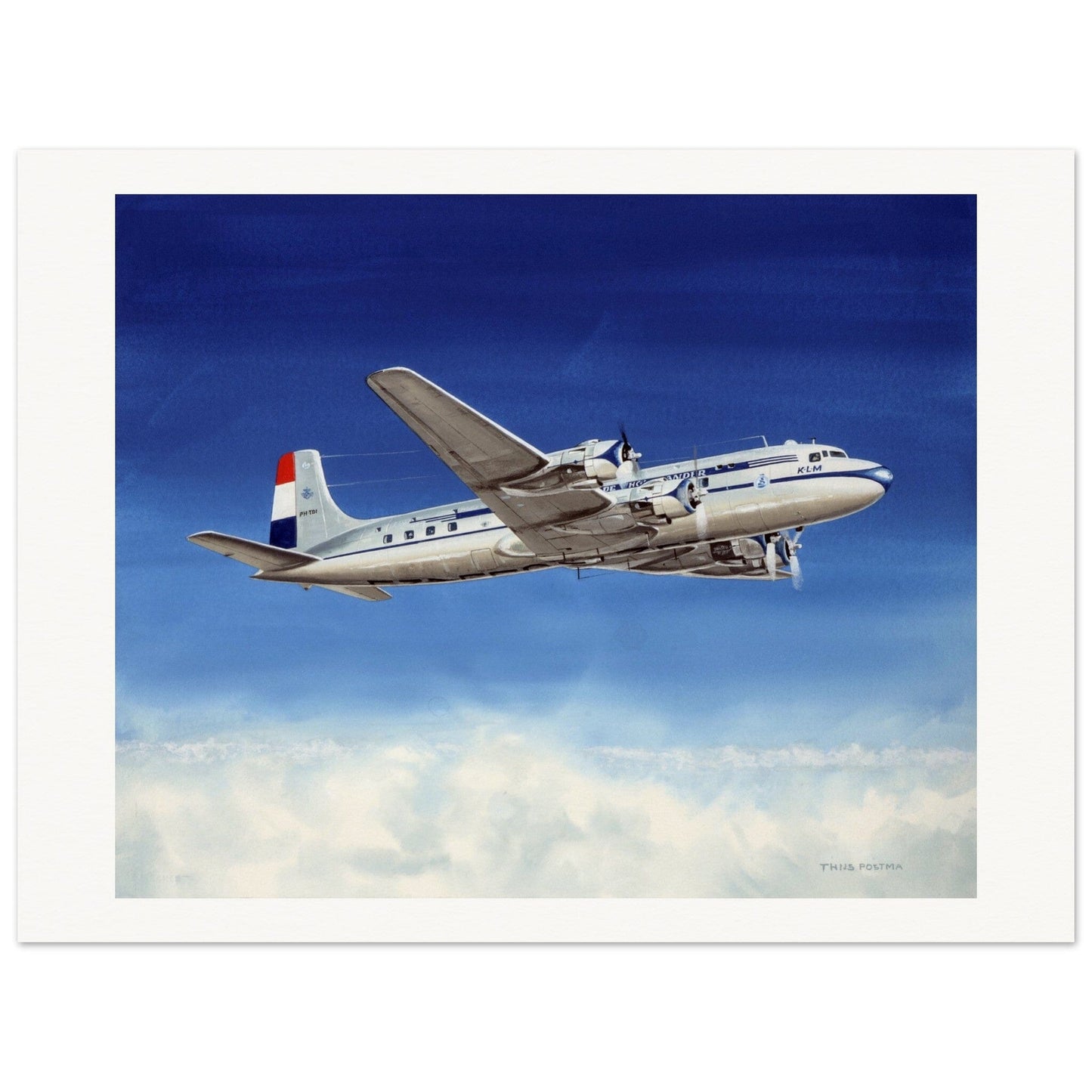 Thijs Postma - Poster - Douglas DC-6 KLM PH-TDI Poster Only TP Aviation Art 60x80 cm / 24x32″ 
