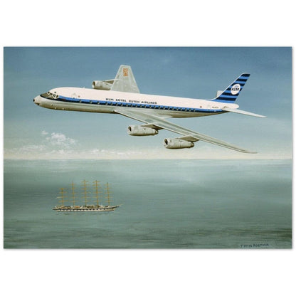 Thijs Postma - Poster - Douglas DC-8 PH-DCS Above Sailing Ship Poster Only TP Aviation Art 70x100 cm / 28x40″ 
