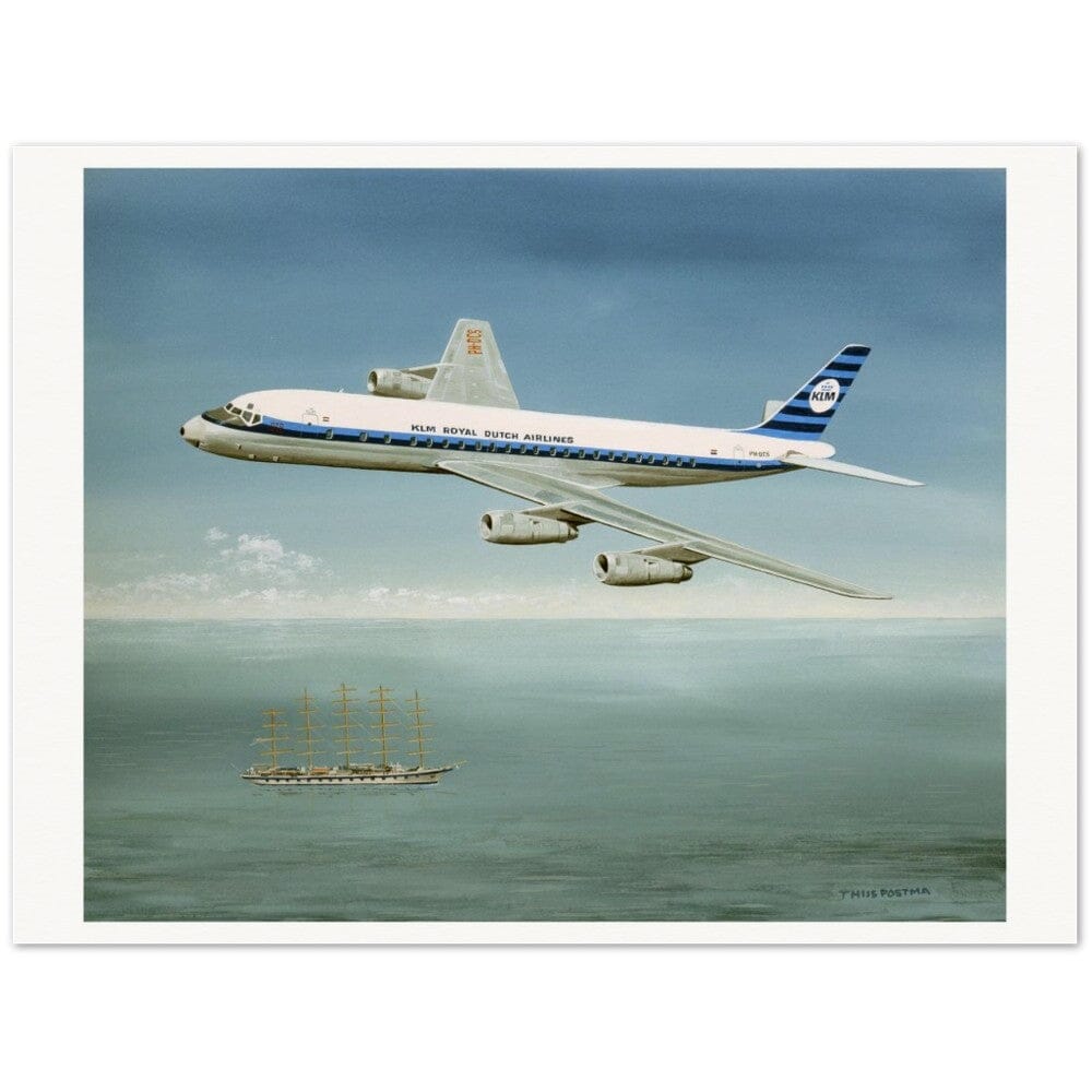 Thijs Postma - Poster - Douglas DC-8 PH-DCS Above Sailing Ship Poster Only TP Aviation Art 75x100 cm / 30x40″ 