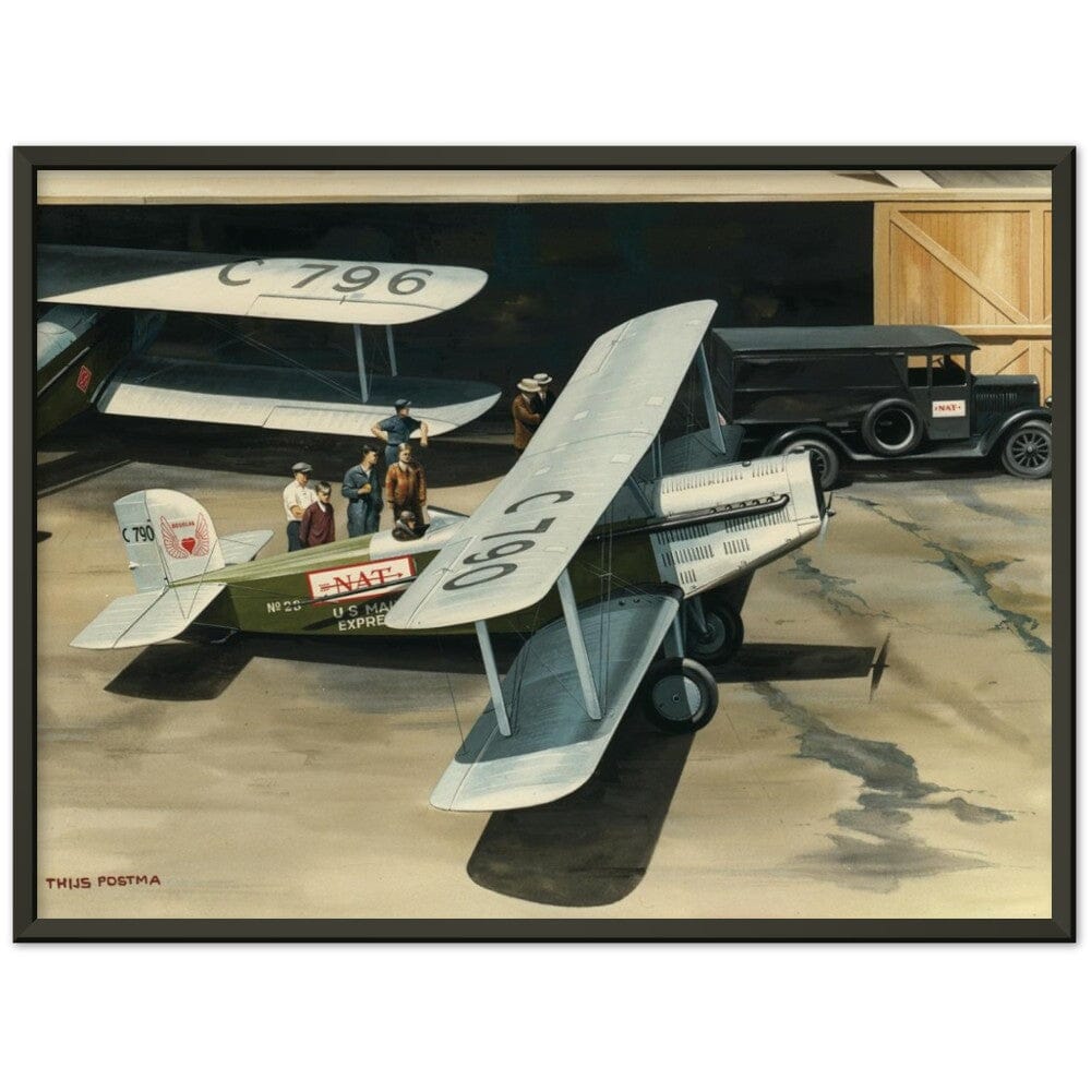 Thijs Postma - Poster - Douglas M-4 Discussing The Mail Plane - Metal Frame Poster - Metal Frame TP Aviation Art 45x60 cm / 18x24″ Black 