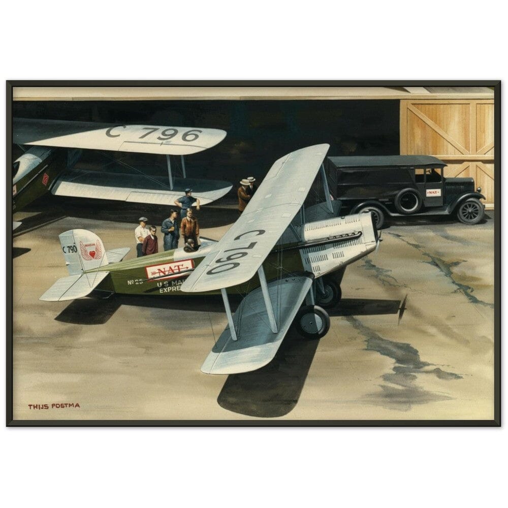 Thijs Postma - Poster - Douglas M-4 Discussing The Mail Plane - Metal Frame Poster - Metal Frame TP Aviation Art 70x100 cm / 28x40″ Black 