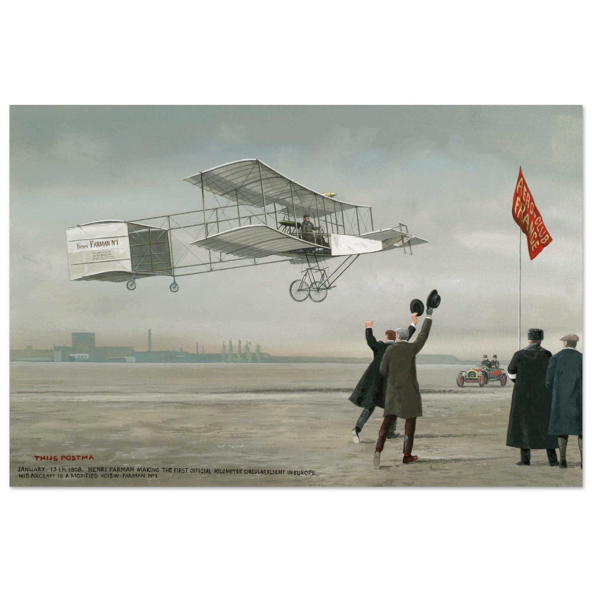 Thijs Postma - Poster - Farman No.1 First Flight Of One Kilometer Over Europe Poster Only TP Aviation Art 40x60 cm / 16x24″ 