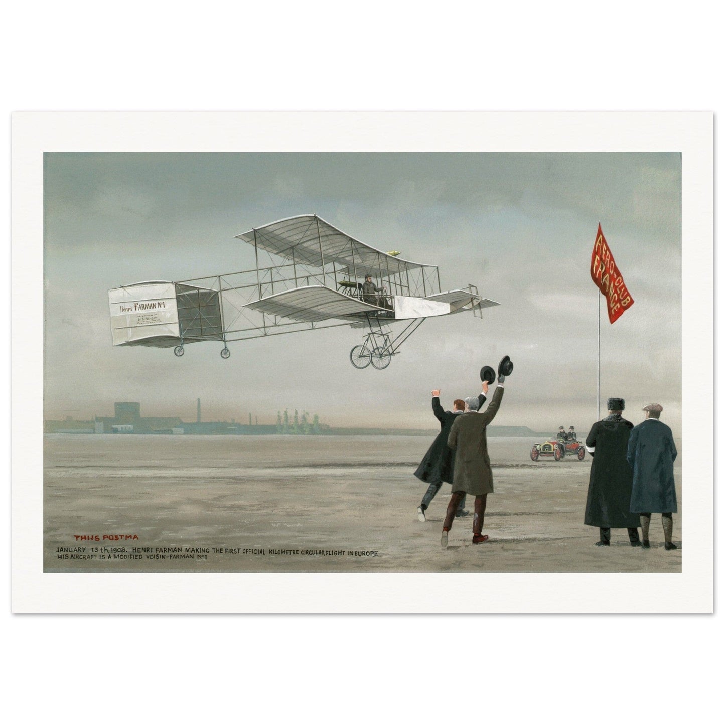 Thijs Postma - Poster - Farman No.1 First Flight Of One Kilometer Over Europe Poster Only TP Aviation Art 50x70 cm / 20x28″ 