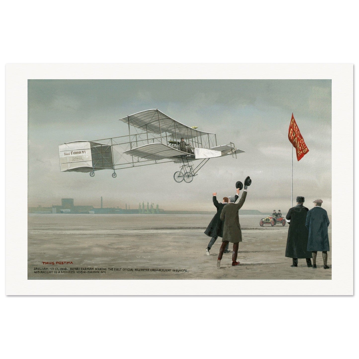 Thijs Postma - Poster - Farman No.1 First Flight Of One Kilometer Over Europe Poster Only TP Aviation Art 60x90 cm / 24x36″ 