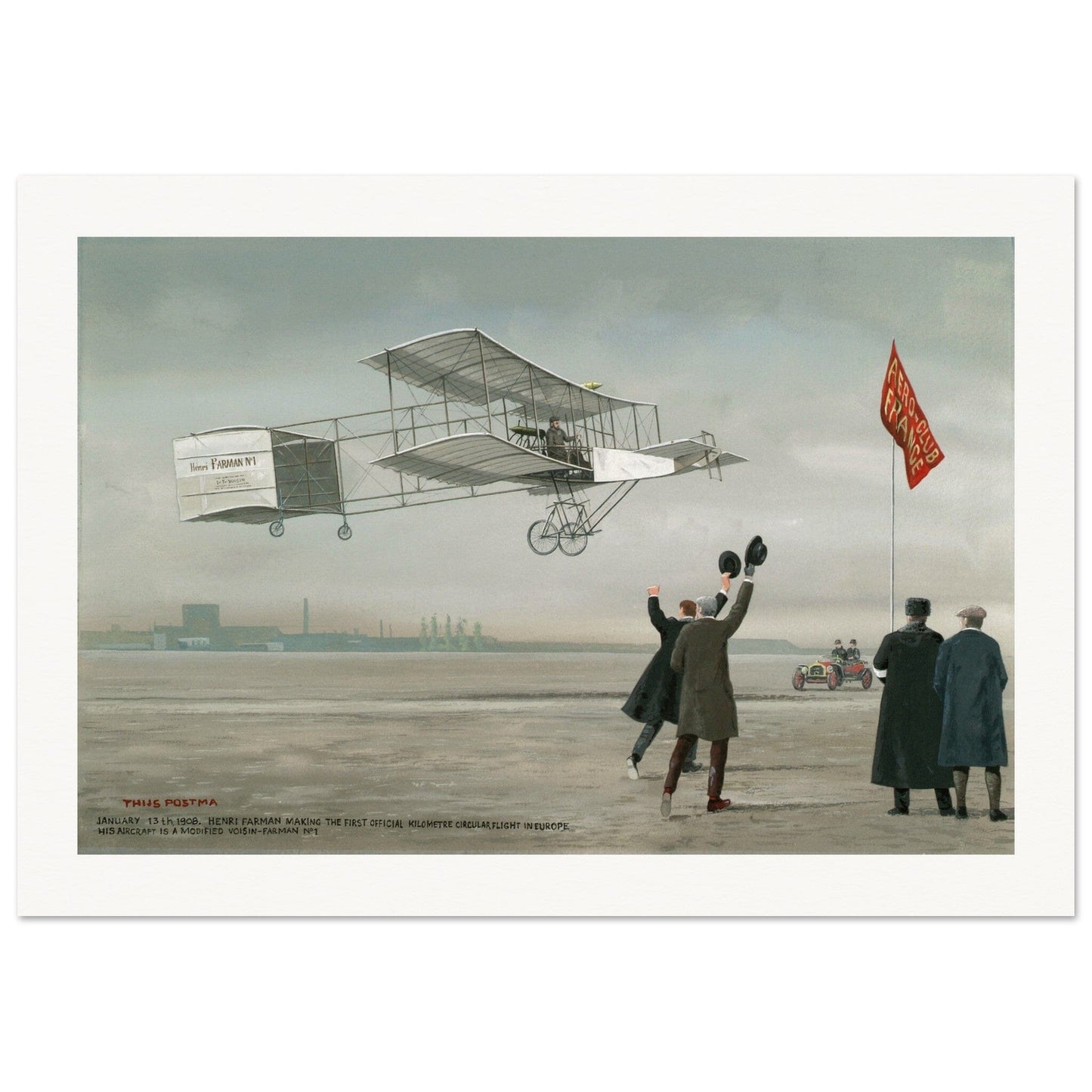 Thijs Postma - Poster - Farman No.1 First Flight Of One Kilometer Over Europe Poster Only TP Aviation Art 70x100 cm / 28x40″ 